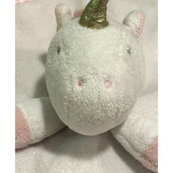 Cloud Island White Unicorn Infant Baby Security Blanket Pink Satin Trim Lovey - Picture 2 of 9